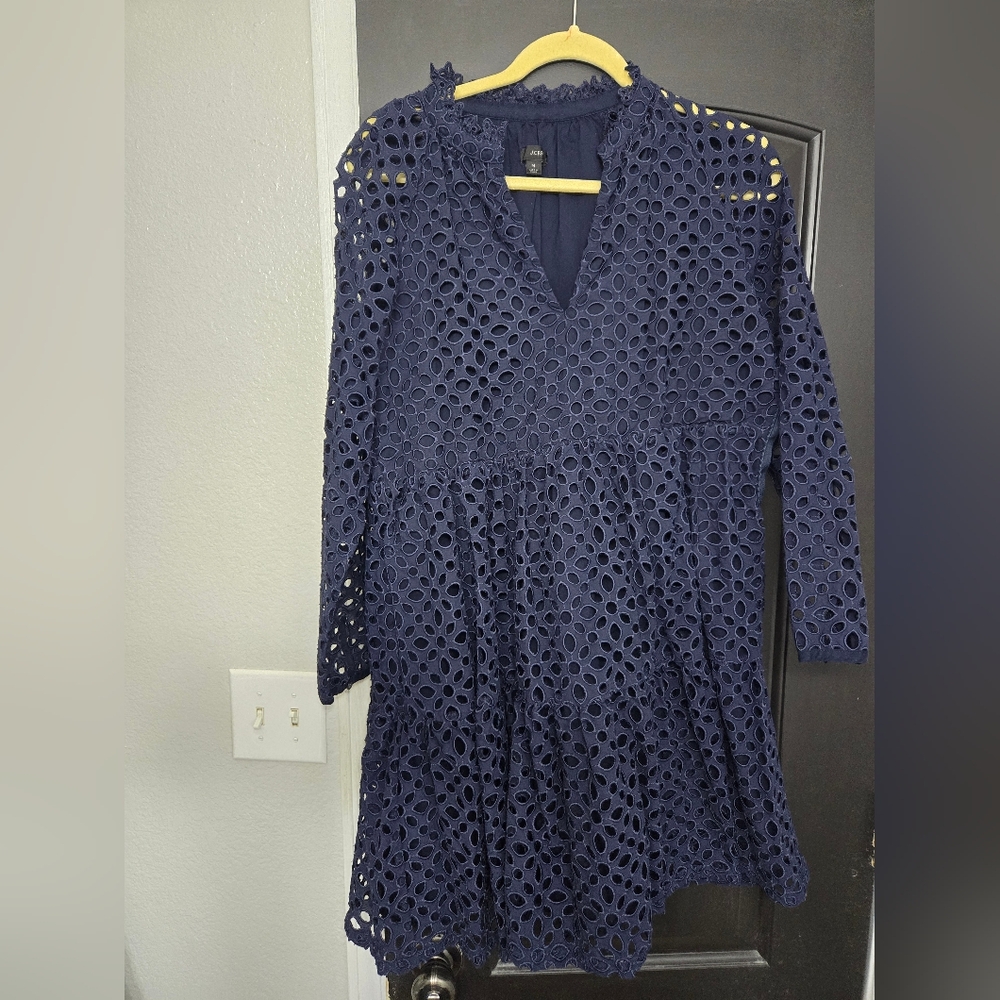 J. Crew Tiered Popover Dress in Embroidered Eyelet sz M